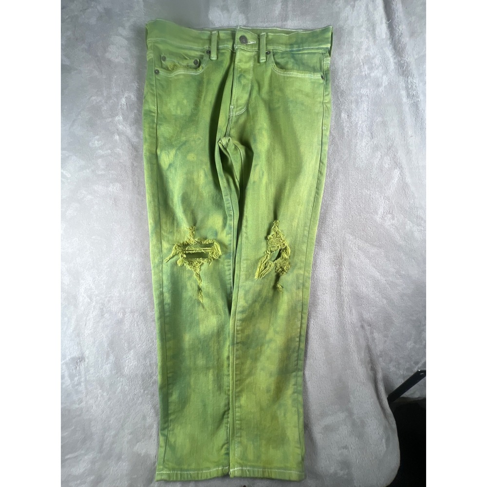 Abercrombie & Fitch Skinny Taper Stretch Distressed Lime Green Acid Wash Jean 29